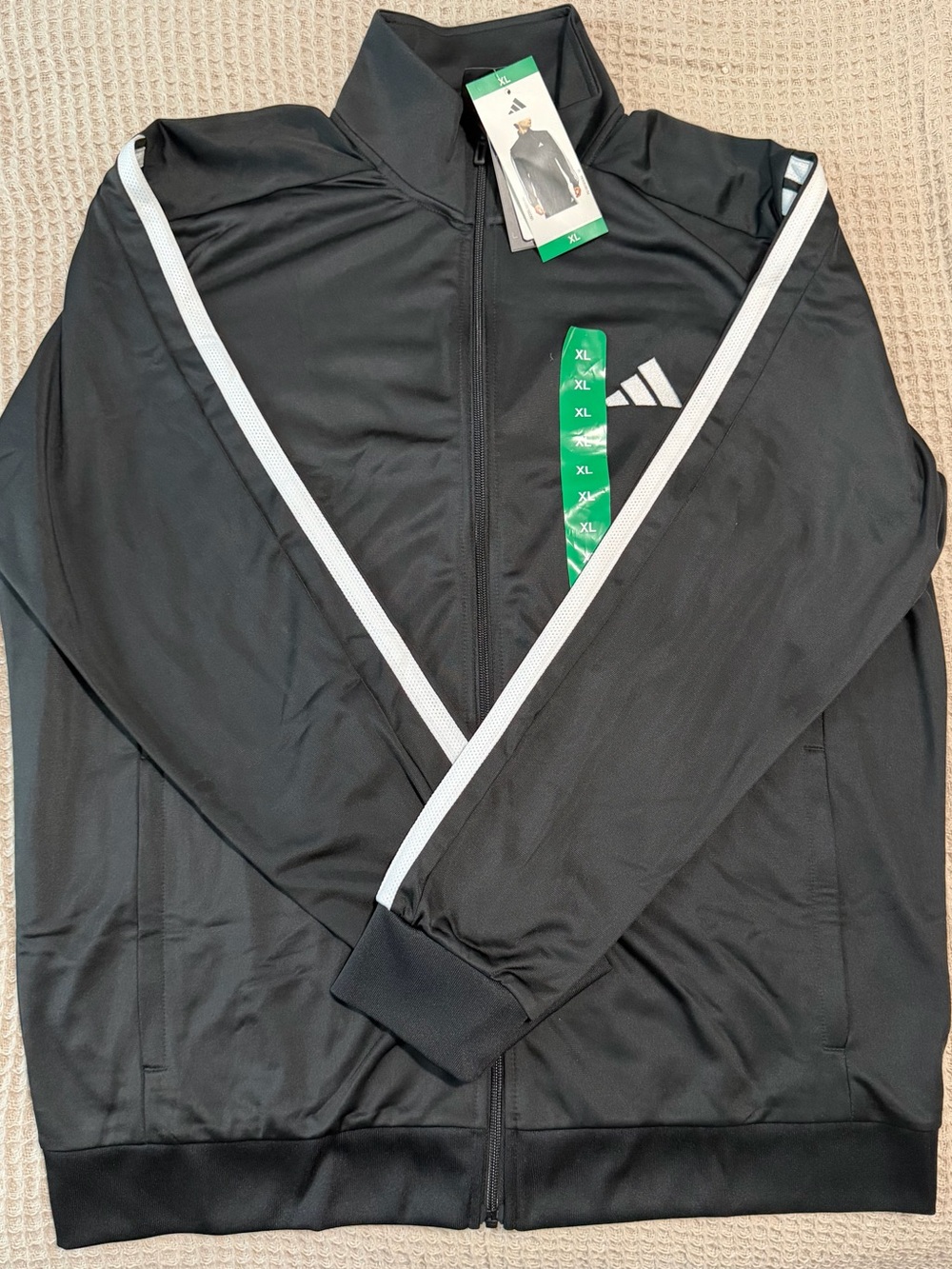 Men's Black Athletic Track Jacket with White Stripe - Adidas